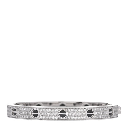 Cartier 18K White Gold Diamond Ceramic LOVE Paved Bracelet 16 2 of 4