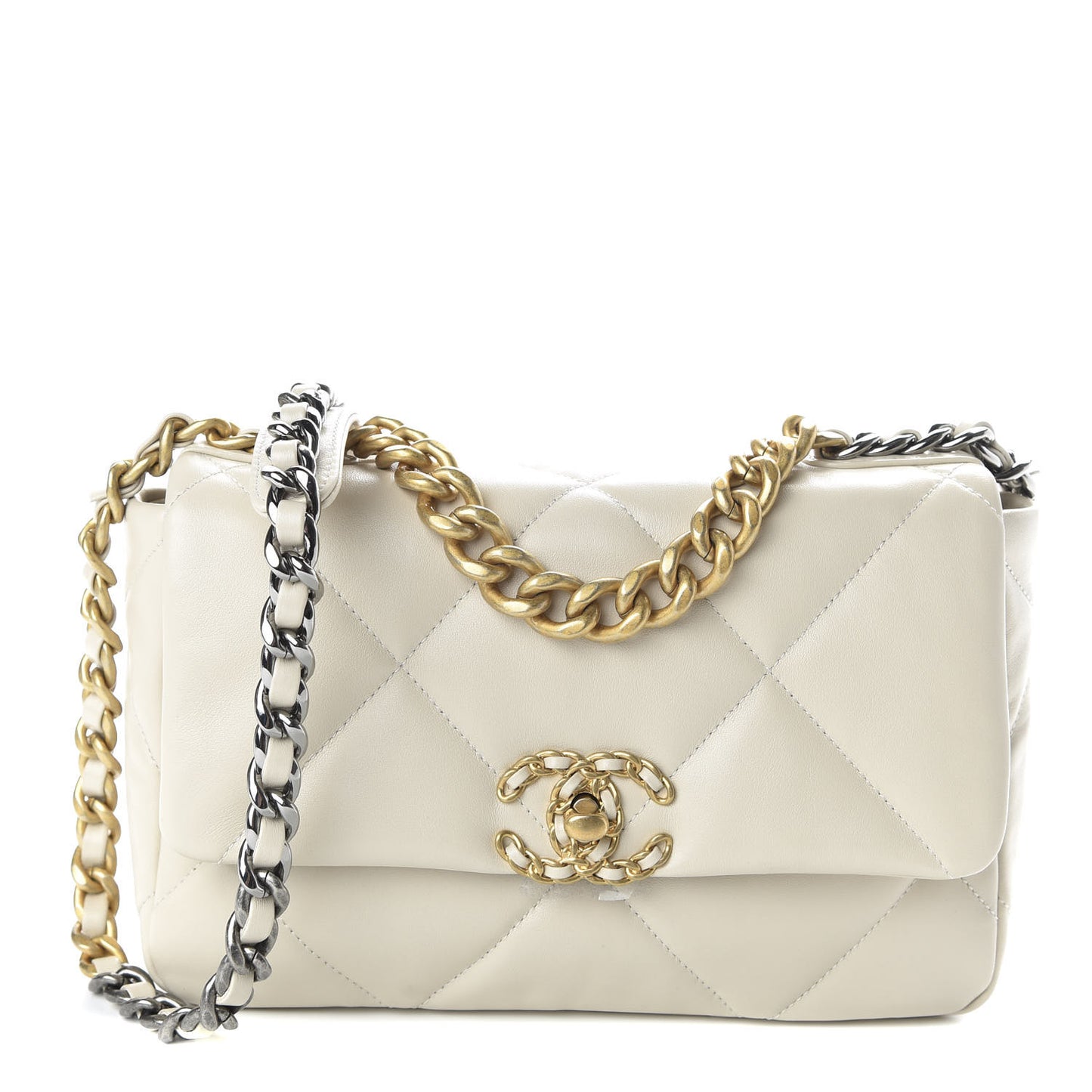 Lambskin Quilted Medium Chanel 19 Flap Light Beige