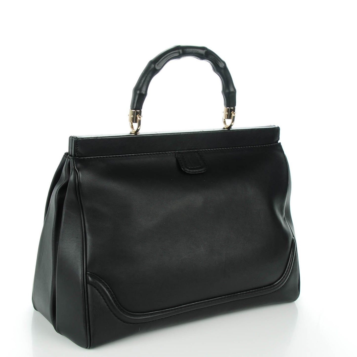 Calfskin Medium Bold Bamboo Top Handle Bag Black