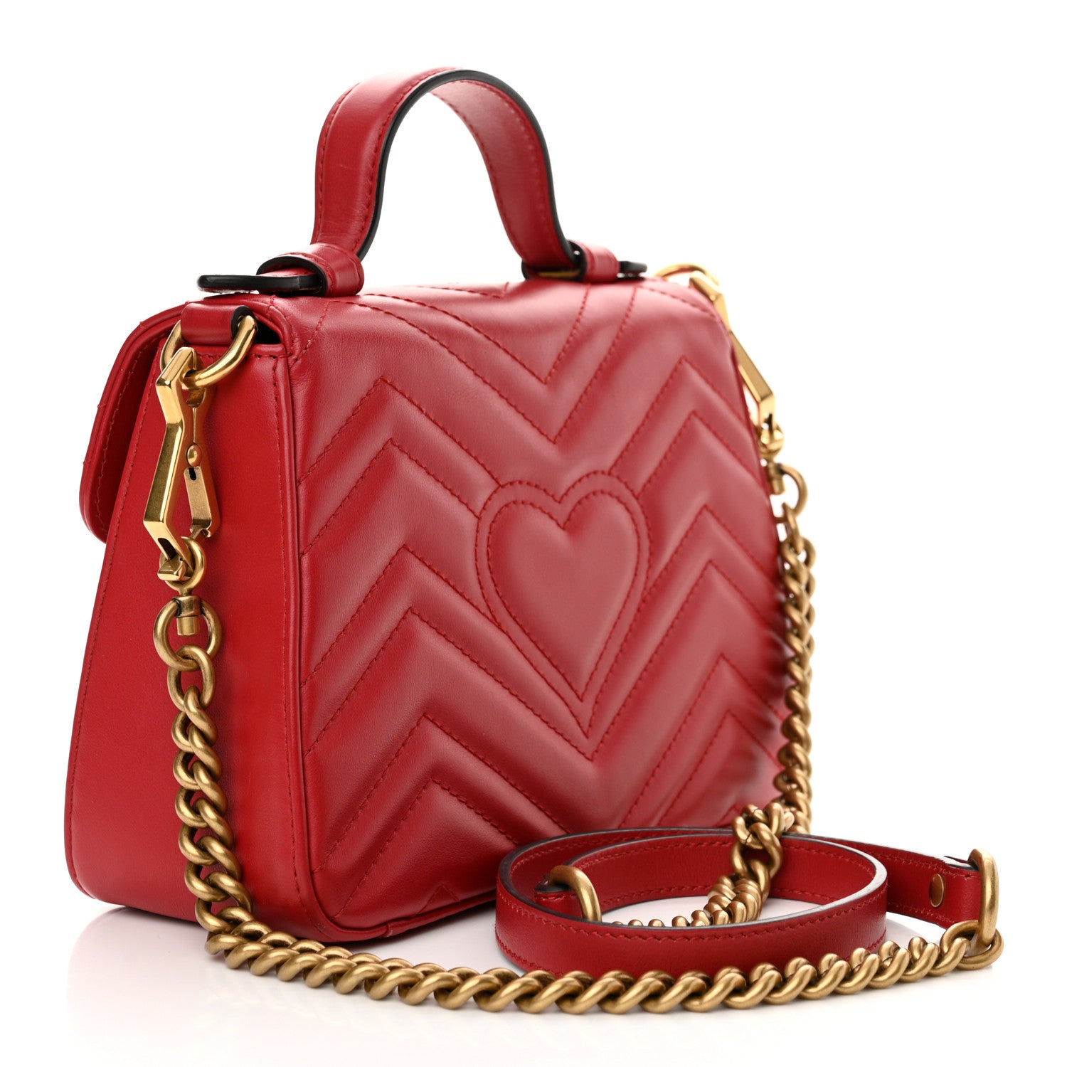Gucci Calfskin Matelasse Mini GG Marmont Top Handle Shoulder Bag Hibiscus Red 3 of 14
