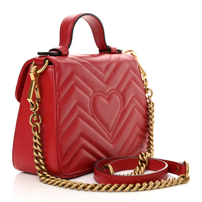 Gucci Calfskin Matelasse Mini GG Marmont Top Handle Shoulder Bag Hibiscus Red 3 of 14
