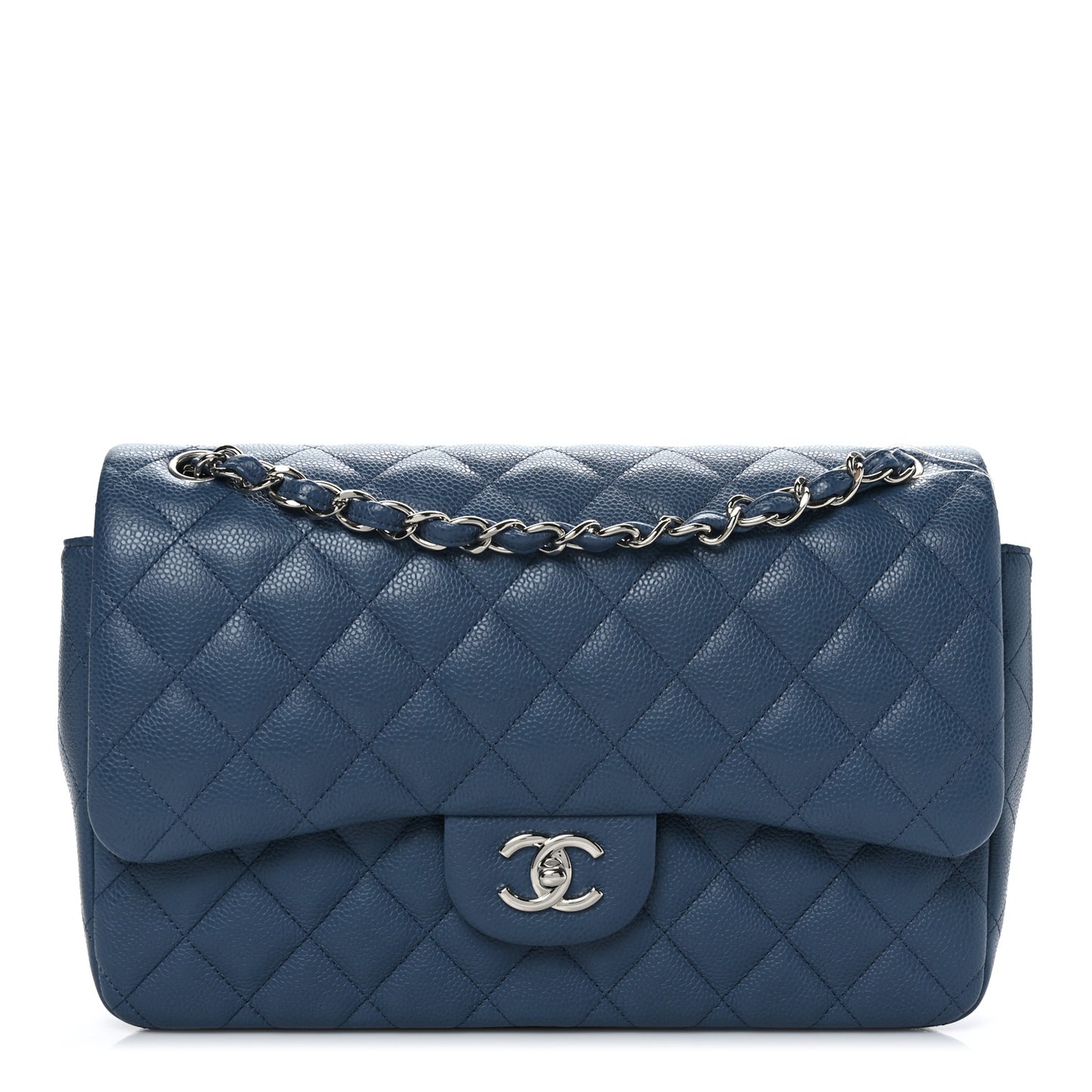 Caviar Quilted Jumbo Double Flap Blue