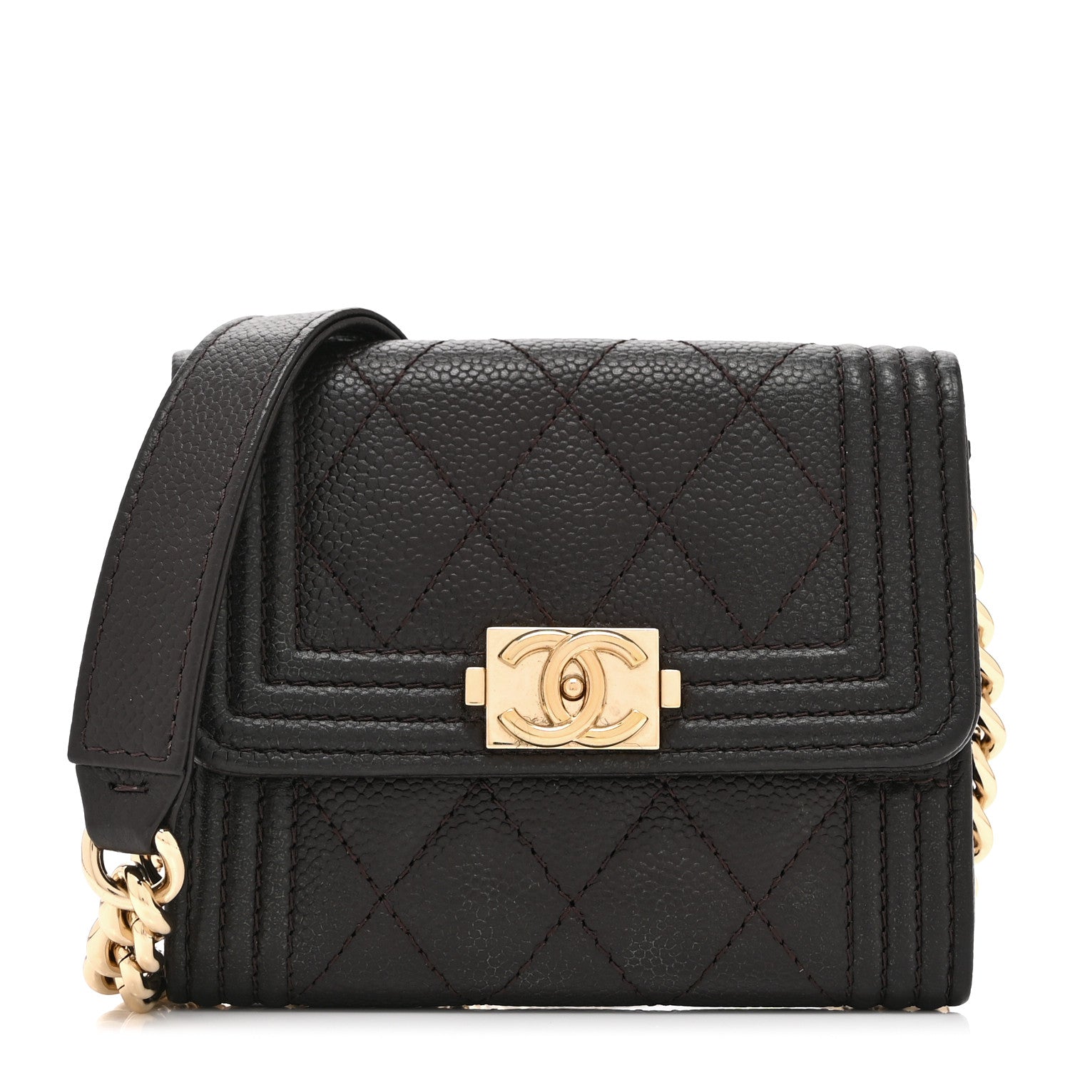 Chanel Caviar Quilted Boy Card Holder On Chain Black 1 of 11
