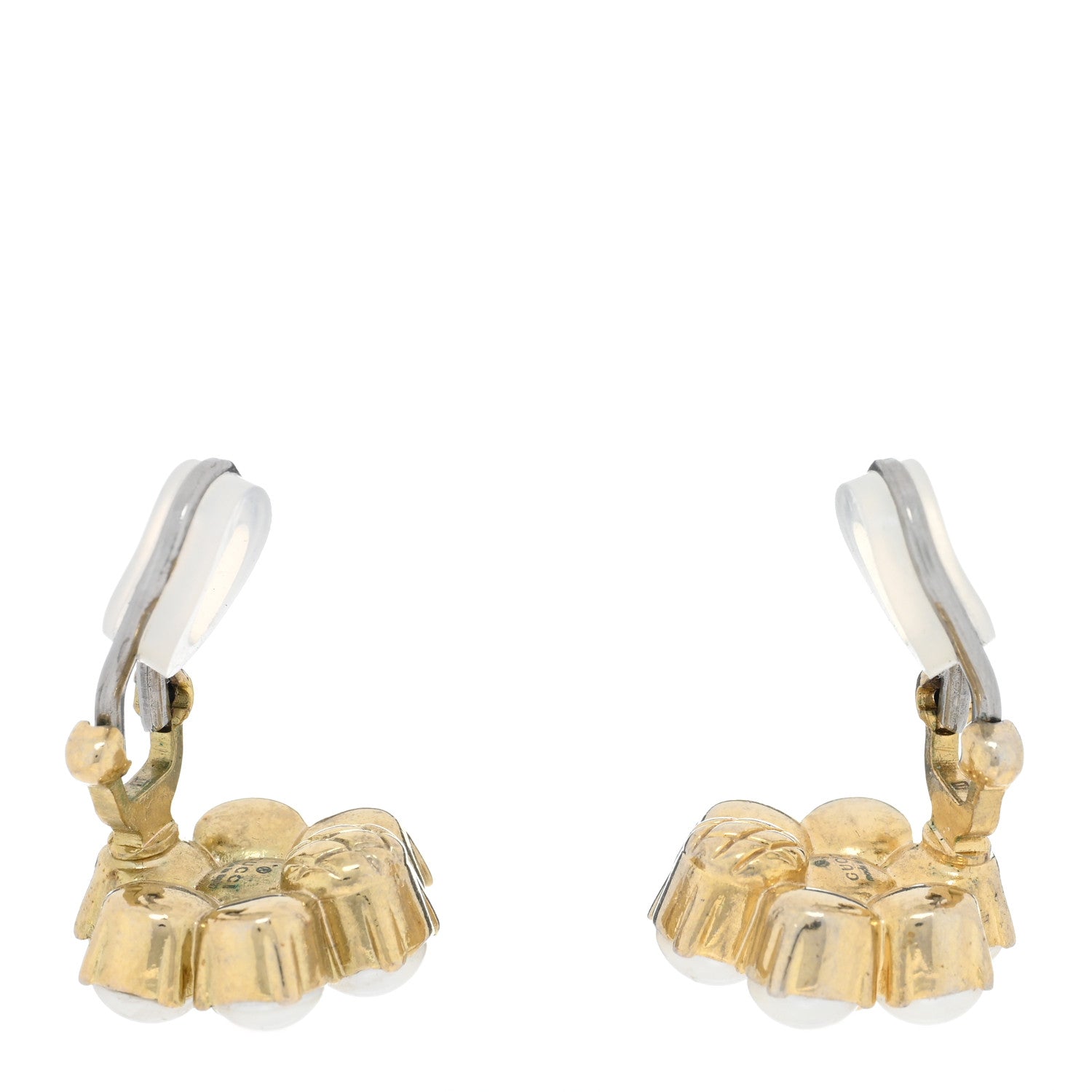 Gucci Metal Pearl Double G Clip On Earrings Aged Gold 3 of 5