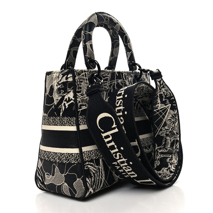 Christian Dior Toile de Jouy Embroidered Medium Lady D-Lite Black White 3 of 9