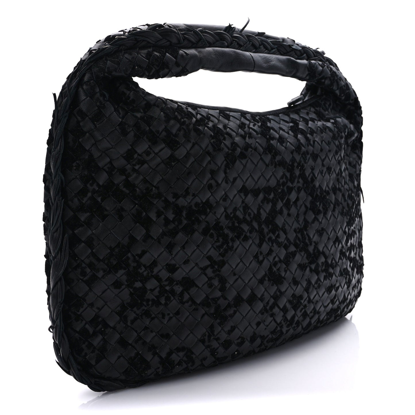 Nappa Intrecciato Velvet Embellished Medium Veneta Hobo Black