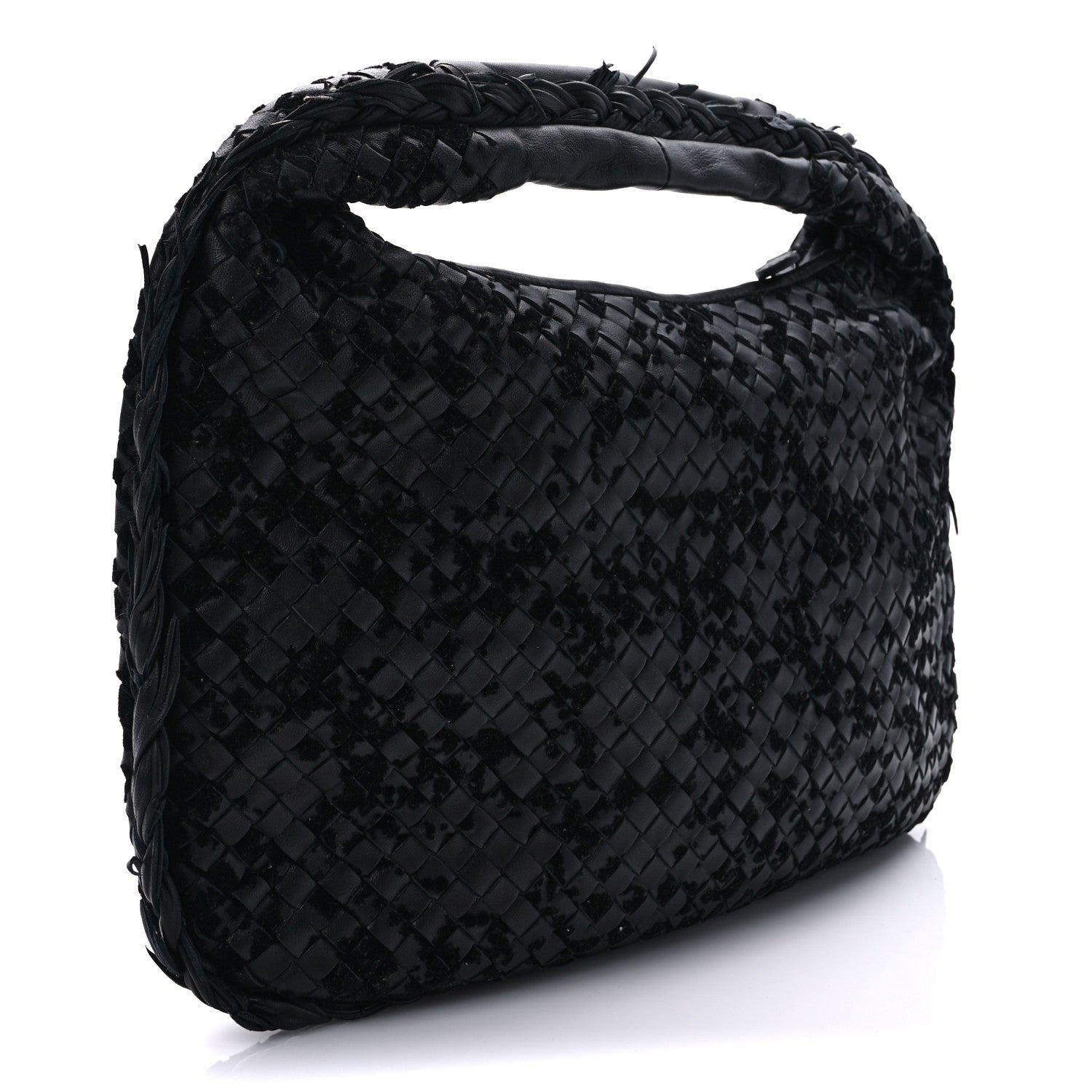 Bottega Veneta Nappa Intrecciato Velvet Embellished Medium Veneta Hobo Black 2 of 8