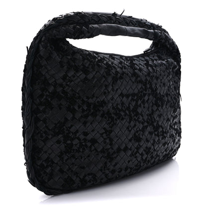 Bottega Veneta Nappa Intrecciato Velvet Embellished Medium Veneta Hobo Black 2 of 8