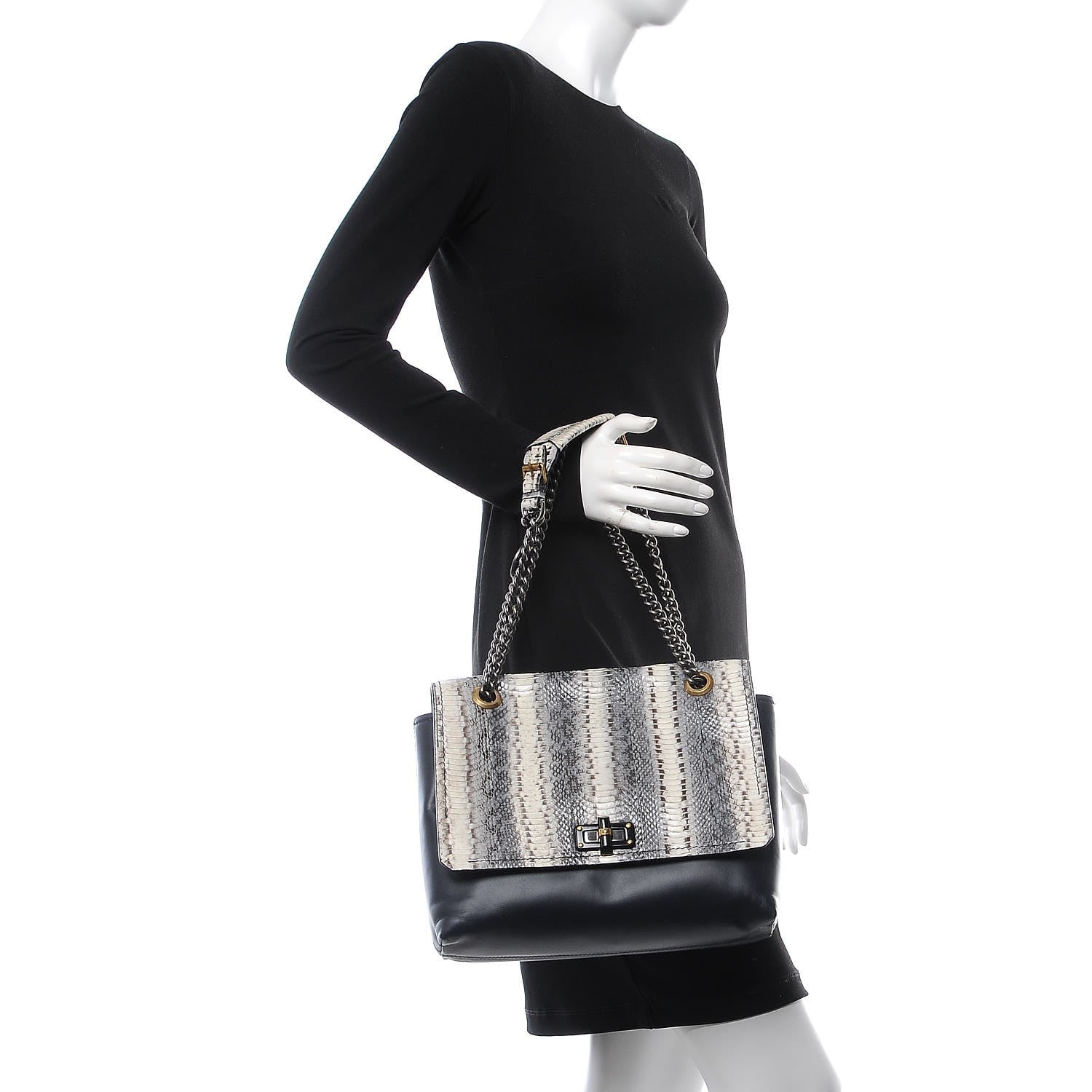 Lanvin Snakeskin Medium Happy Shoulder Bag White Black 3 of 10