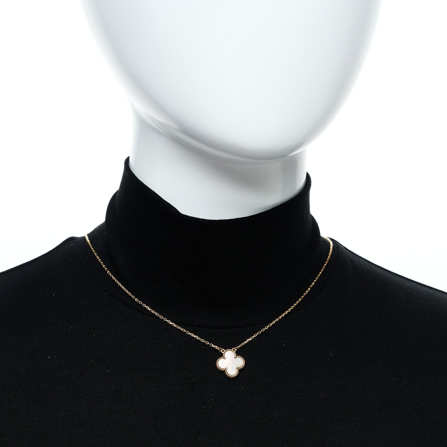 18K Rose Gold Gray Mother of Pearl Vintage Alhambra Pendant Necklace