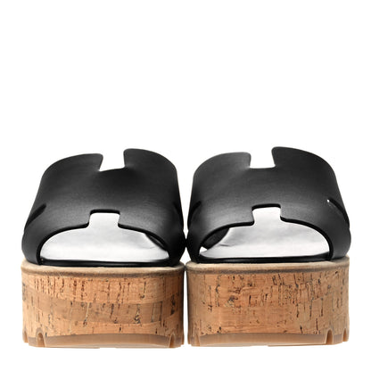 Hermes Calfskin Cork Eze 30 Sandals 37 Black 2 of 8