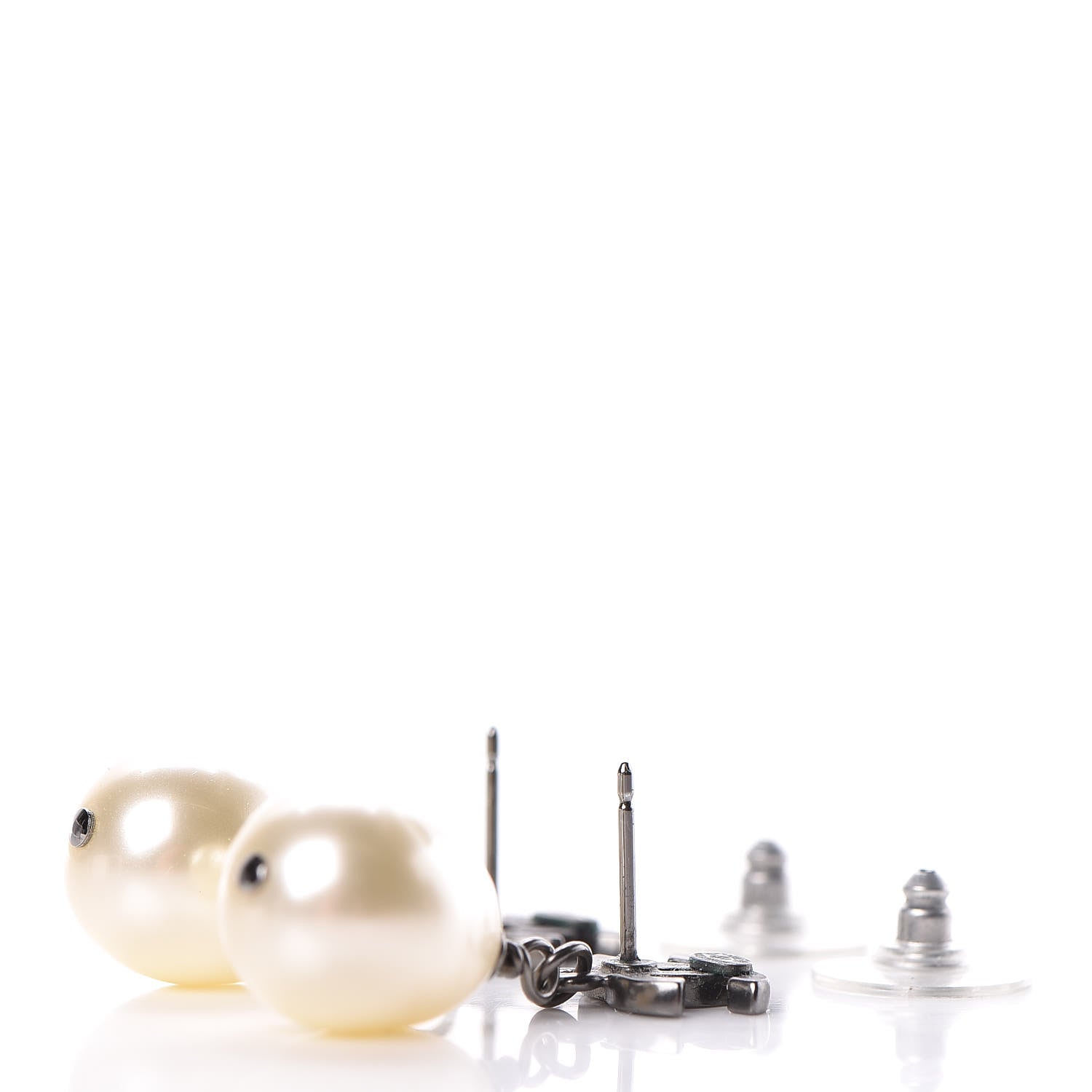 Chanel Pearl Enamel CC Drop Earrings Ruthenium Black 4 of 5