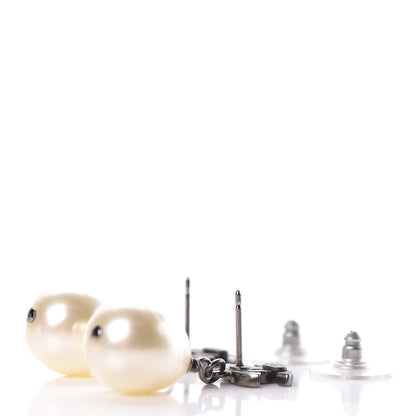 Chanel Pearl Enamel CC Drop Earrings Ruthenium Black 4 of 5