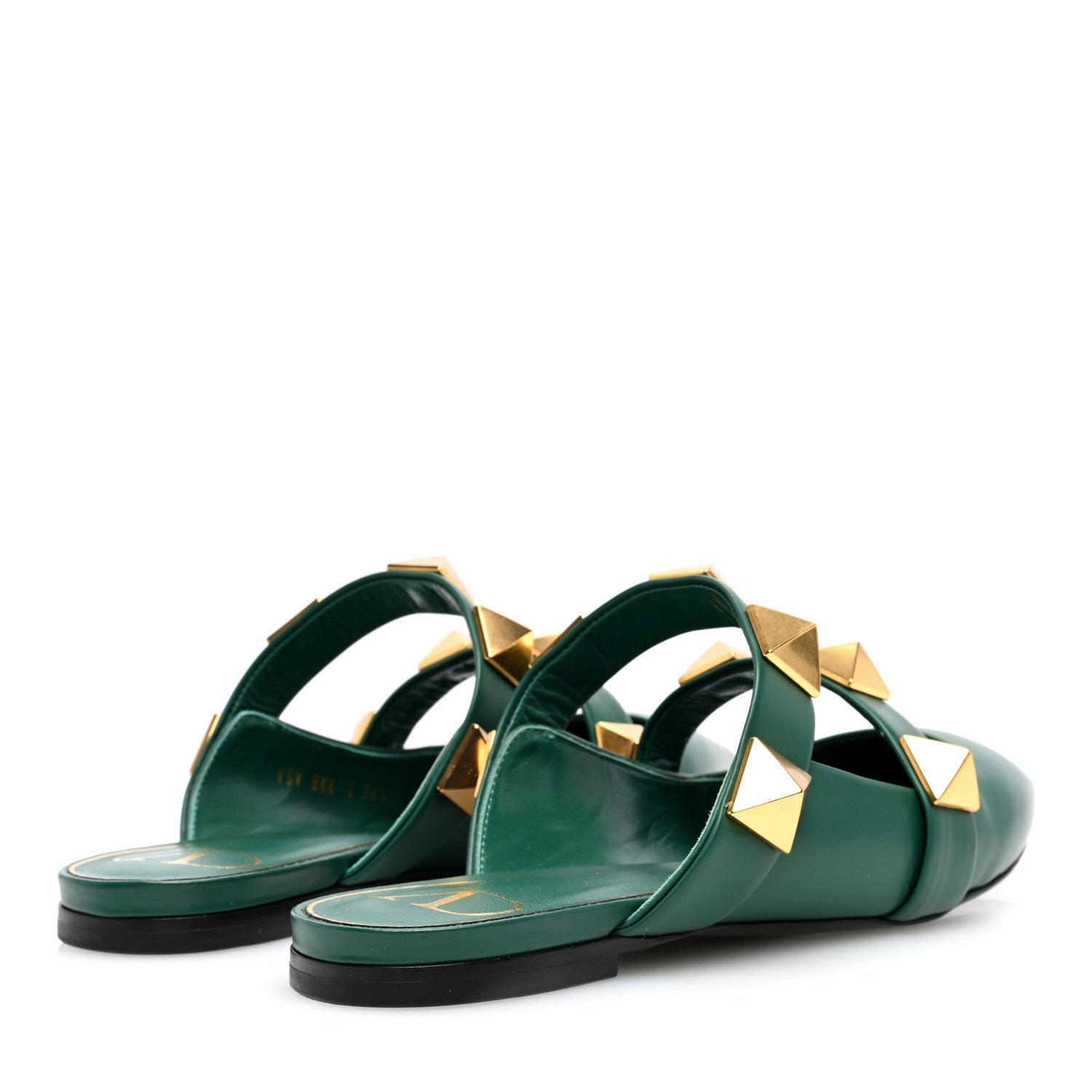 Valentino Garavani Calfskin Roman Stud Flat Mules 36.5 Jungle 4 of 8