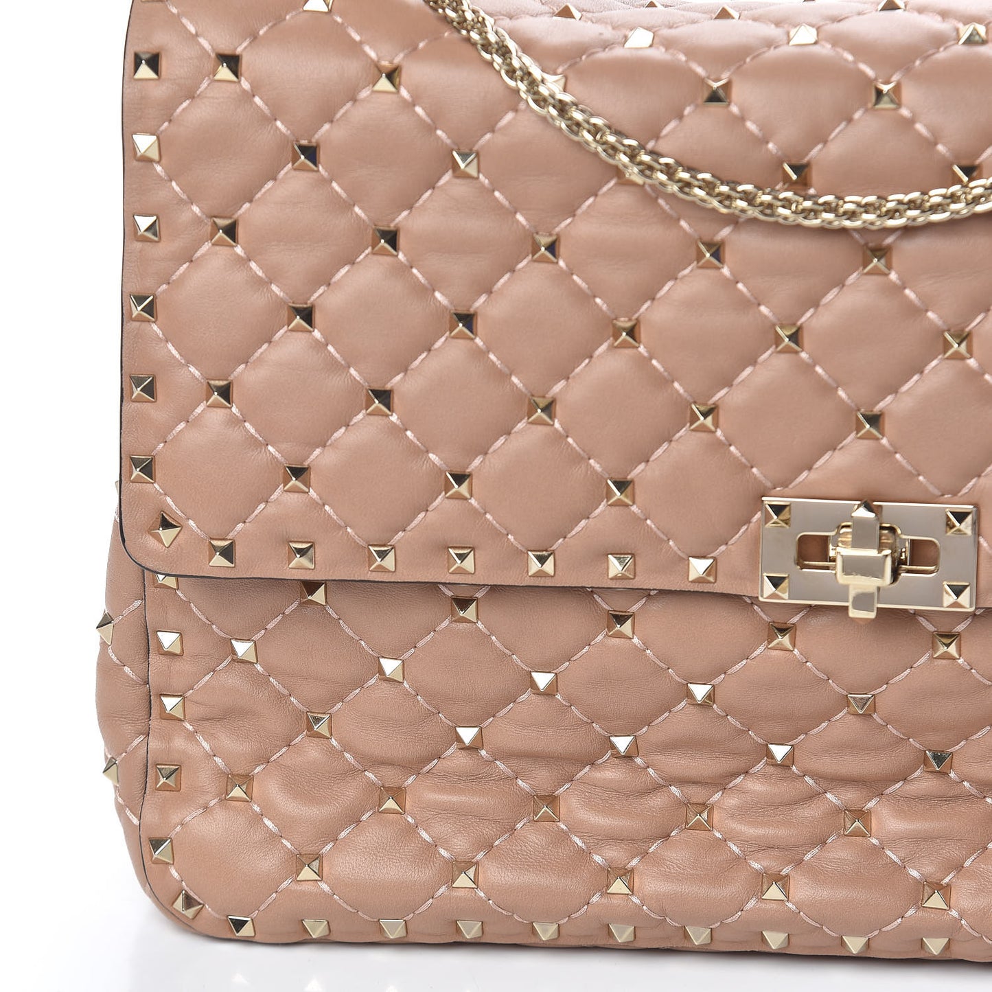 Nappa Large Rockstud Spike Shoulder Bag Soft Noisette