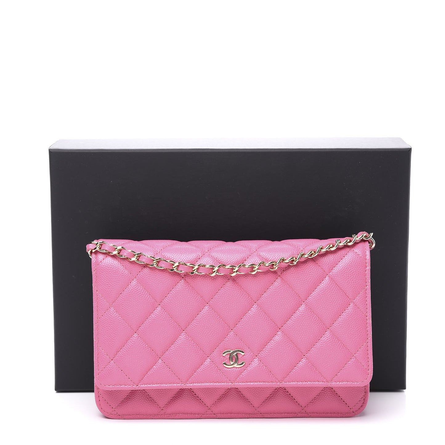 Caviar Quilted Wallet on Chain WOC Pink
