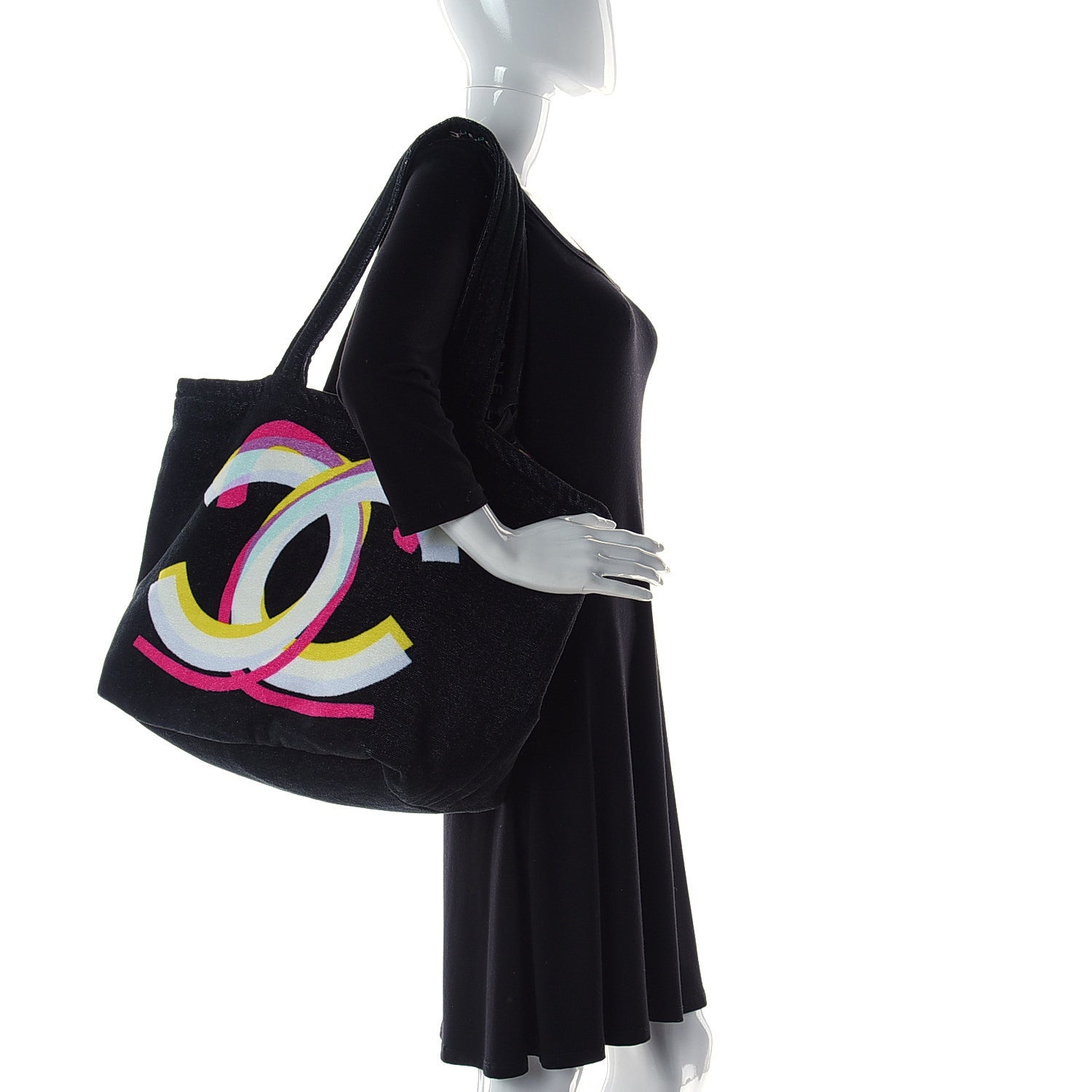 Chanel Terry Cloth Cotton Reversible Beach Tote Black 1 of 15