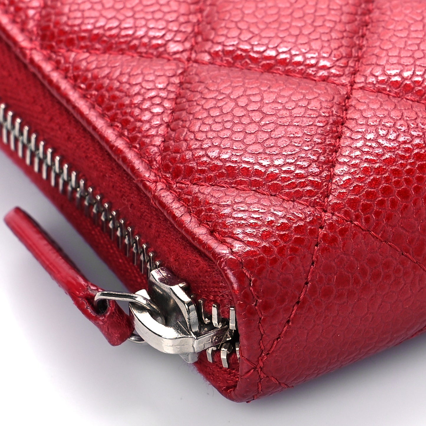 Caviar Quilted Large Gusset Zip Around Wallet Red