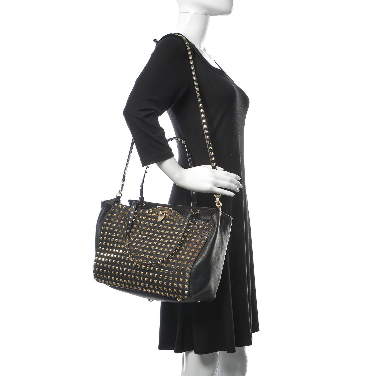 Valentino Garavani Vitello Medium Rockstud All Over Tote Black 2 of 8