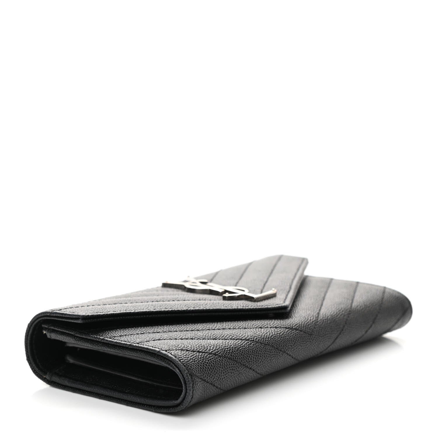 Saint Laurent Grain De Poudre Matelasse Chevron Monogram Flap Wallet Black 4 of 7