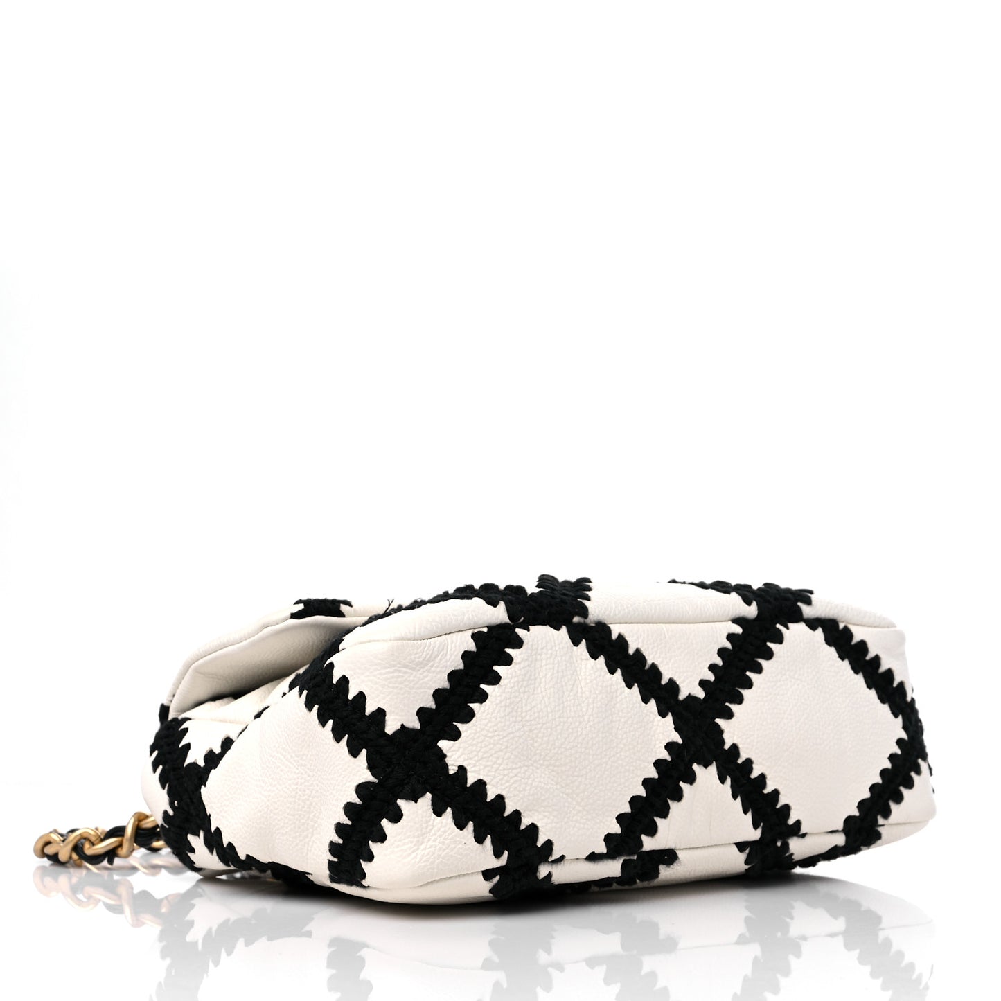 Calfskin Crochet Medium Chanel 19 Flap White Black