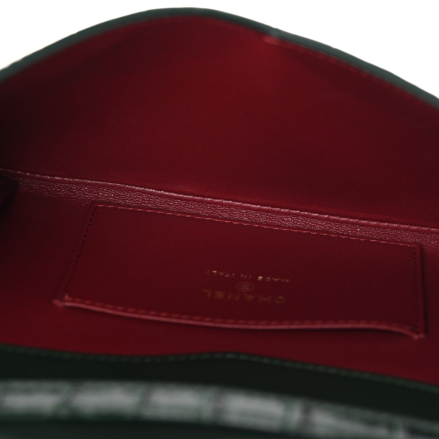 Calfskin Crocodile Embossed Envelope Clutch With Chain Emerald