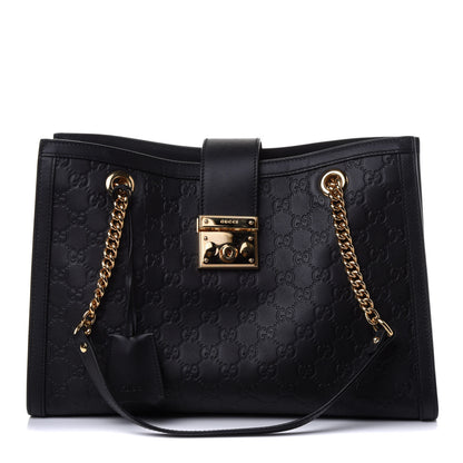 Gucci Guccissima Medium Padlock Tote Black 1 of 4