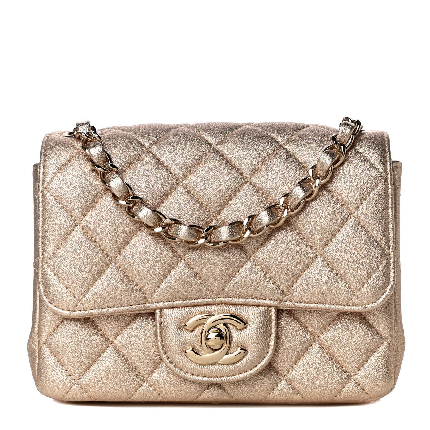 Metallic Lambskin Quilted Mini Square Flap Gold