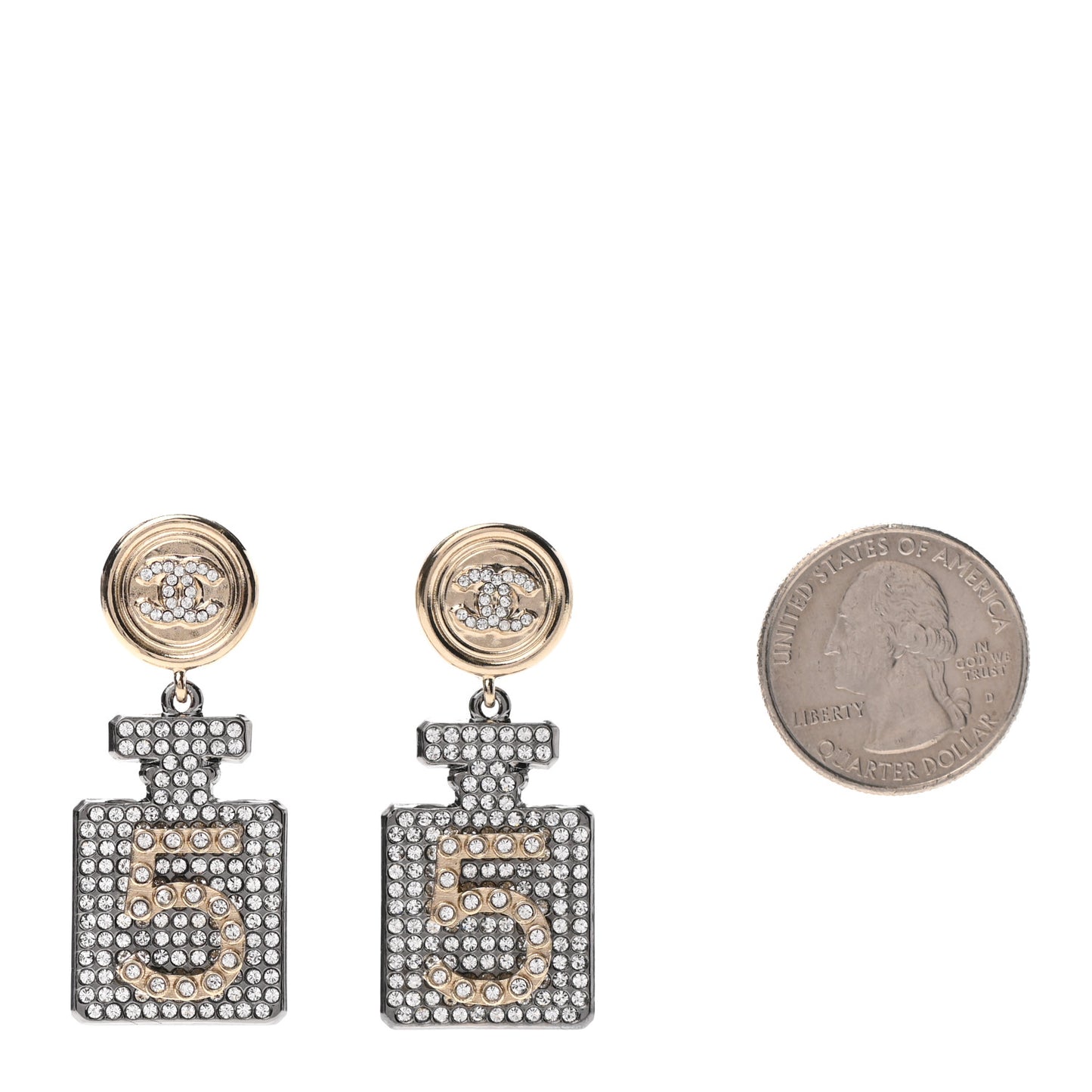 Crystal CC No 5 Perfume Bottle Drop Earrings Gold Silver