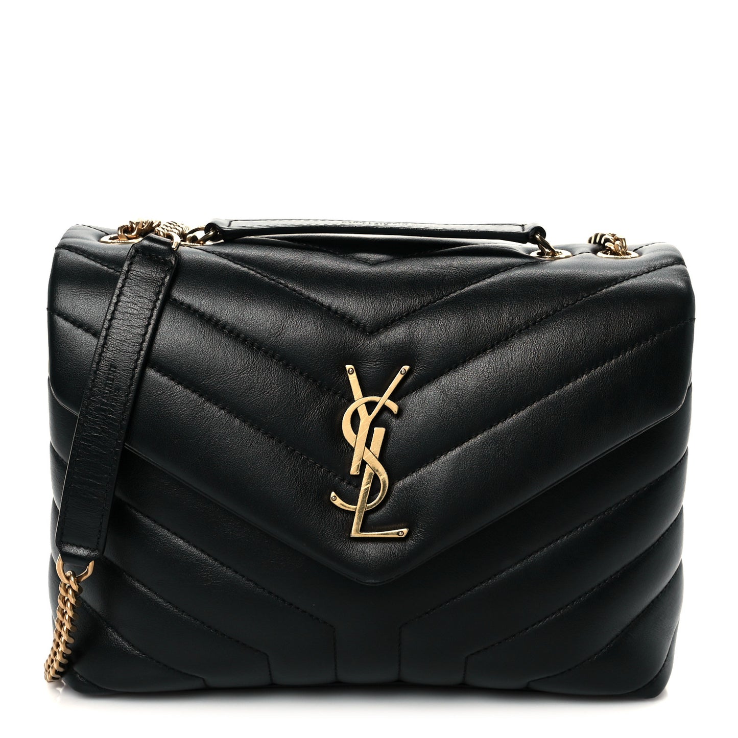 Calfskin Y Quilted Monogram Small Loulou Chain Satchel Black