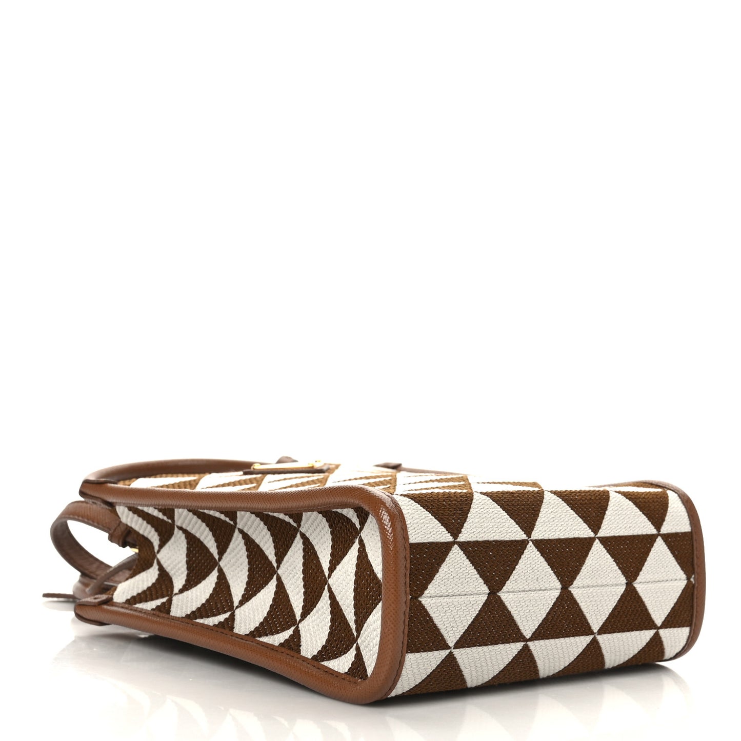 Jacquard Saffiano Triangolo Symbole Embroidered Micro Tote Tobacco Talco