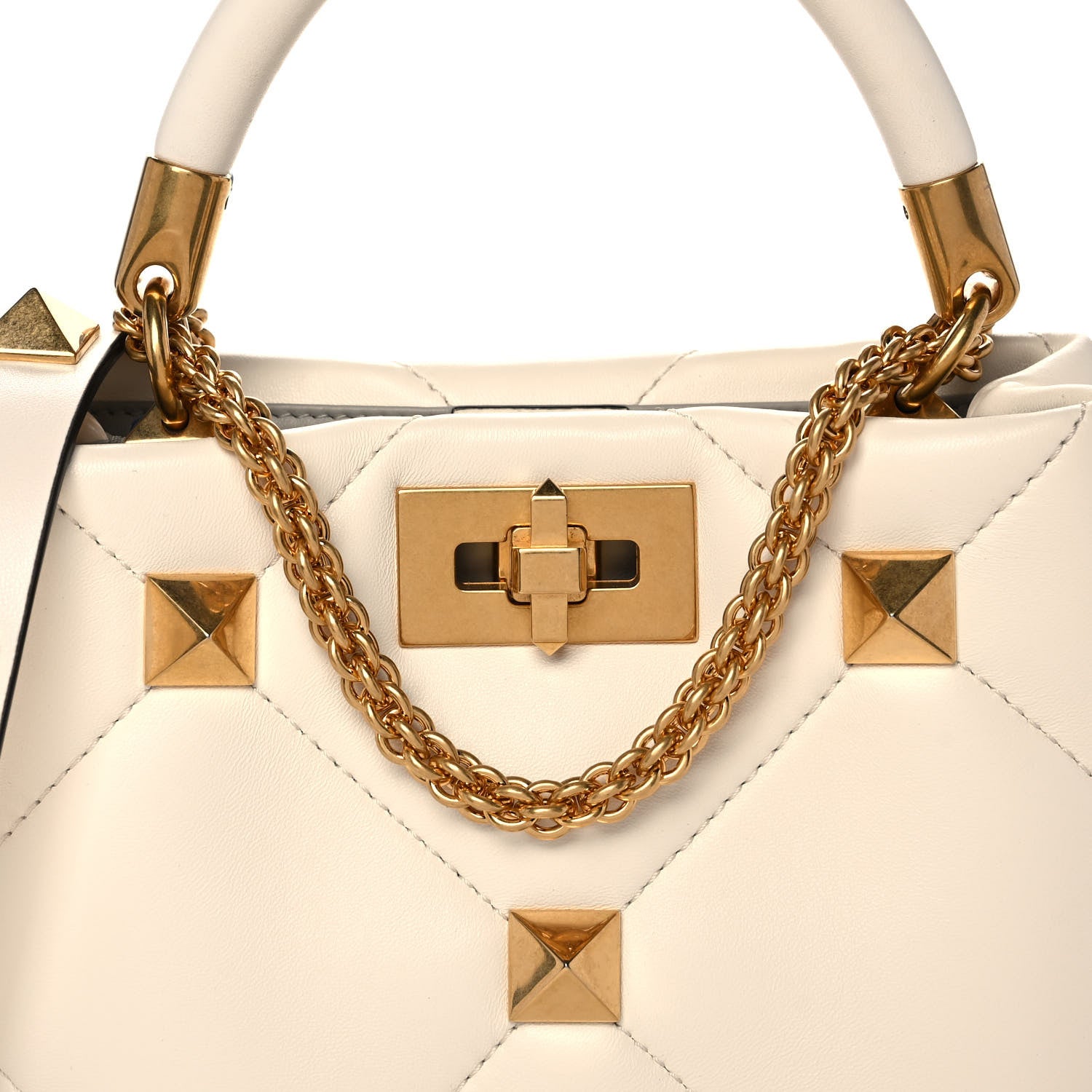 Valentino Garavani Nappa Small Roman Stud The Handle Bag Ivory 8 of 10