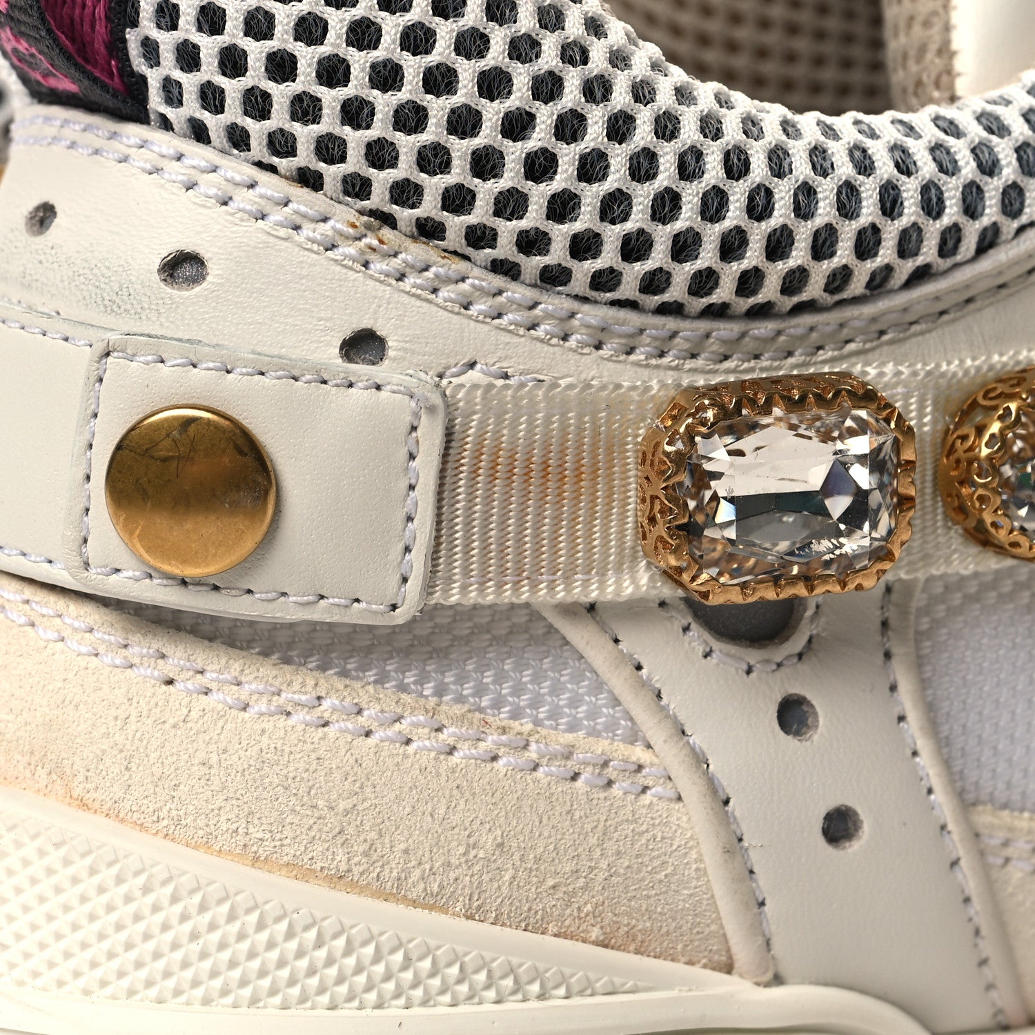 Gucci X SEGA Mesh Calfskin Suede Removable Crystals Womens Flashtrek Sneakers 37 Great White 8 of 8