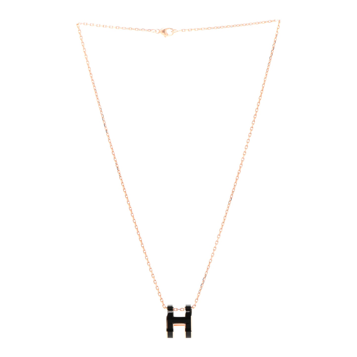 Lacquered Rose Gold Pop H Pendant Necklace Black