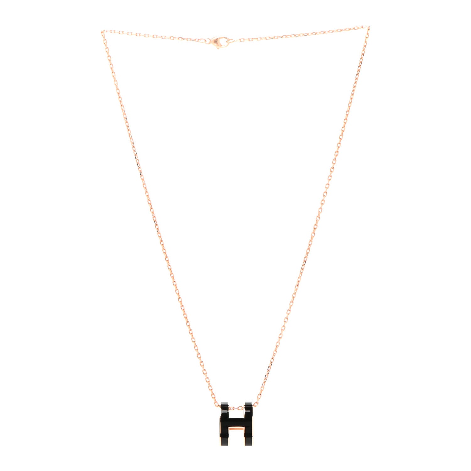 Hermes Lacquered Rose Gold Pop H Pendant Necklace Black 3 of 4