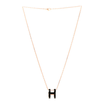 Hermes Lacquered Rose Gold Pop H Pendant Necklace Black 3 of 4