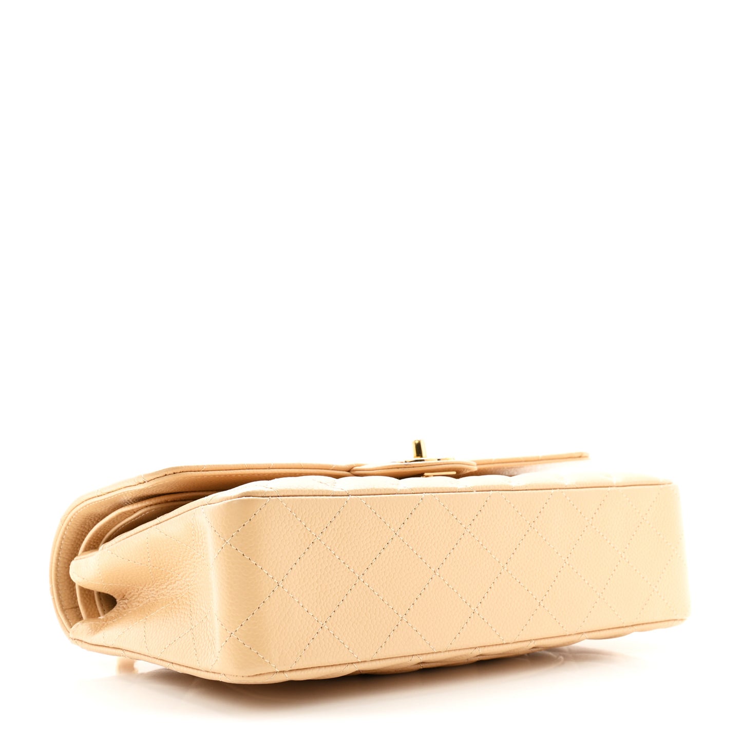 Caviar Quilted Medium Double Flap Beige