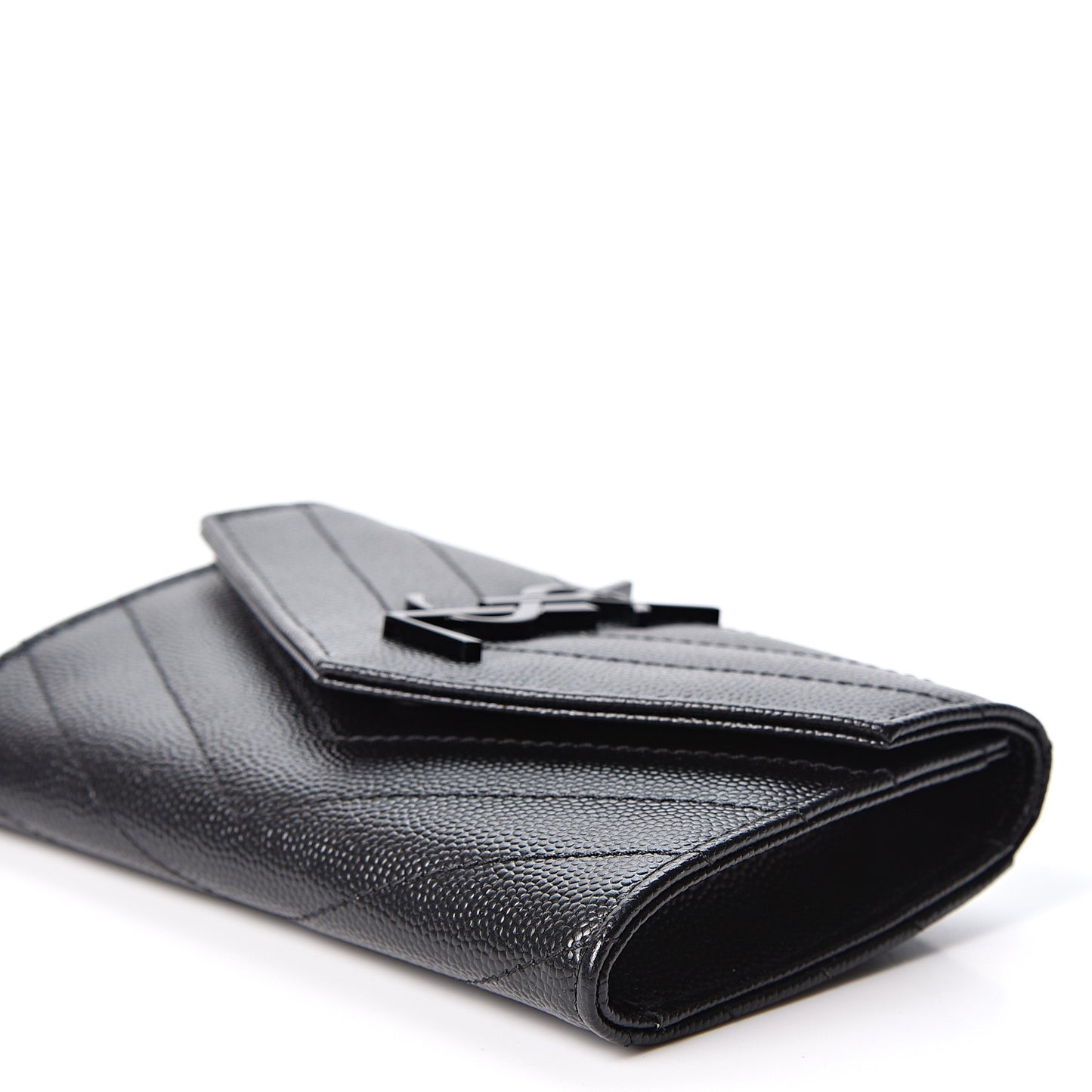 Grain De Poudre Matelasse Chevron Small Monogram Envelope Wallet Black