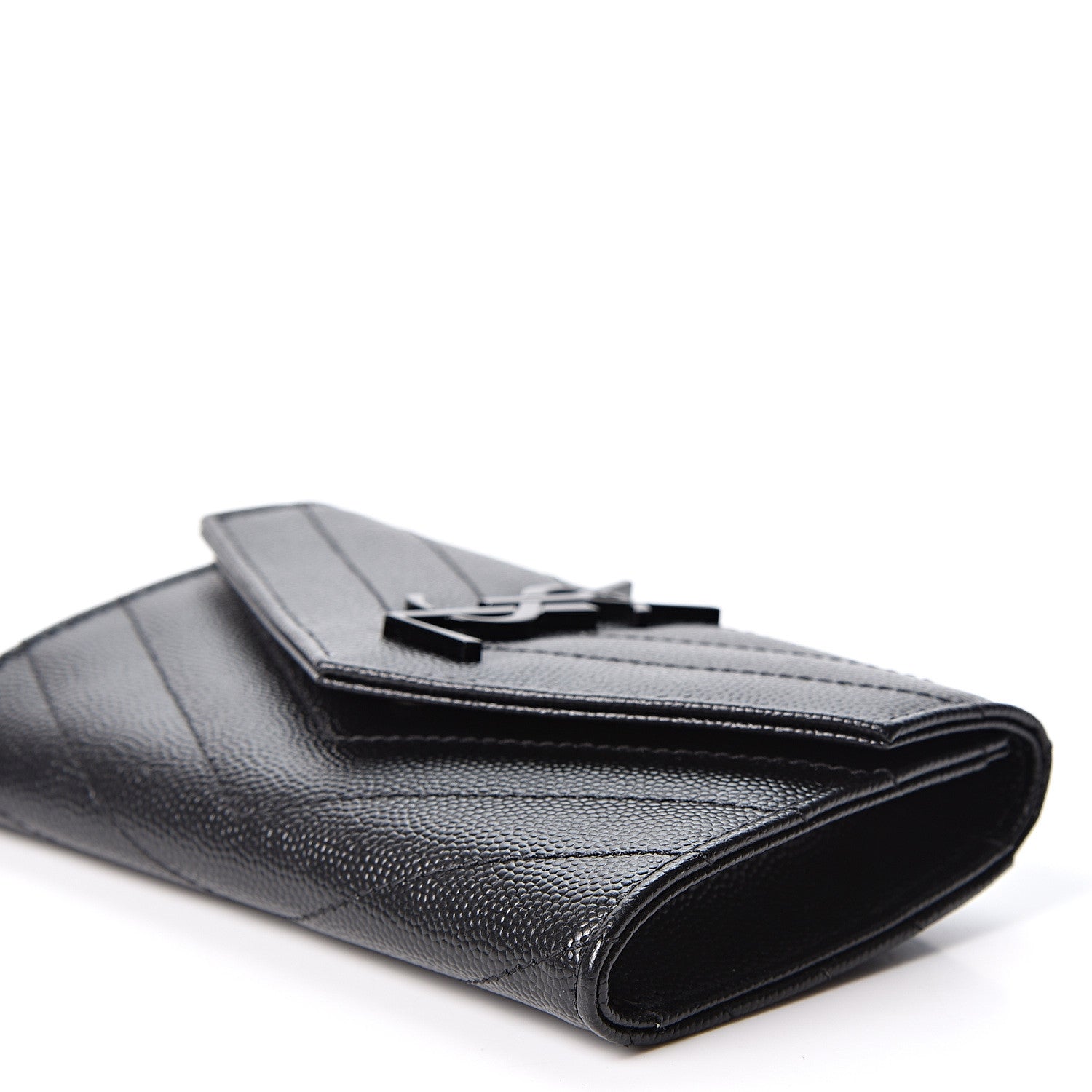 Saint Laurent Grain De Poudre Matelasse Chevron Small Monogram Envelope Wallet Black 7 of 8