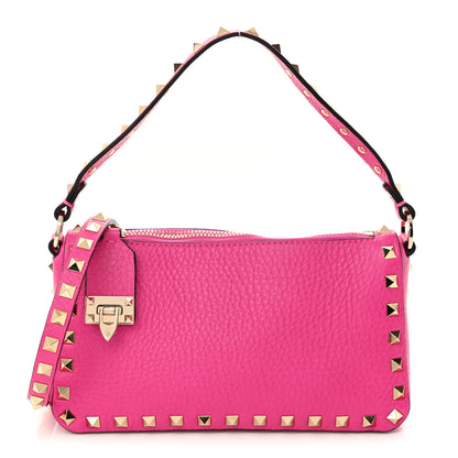 Valentino Garavani Pebbled Calfskin Small Rockstud Flip Lock Shoulder Bag Pink PP 1 of 9