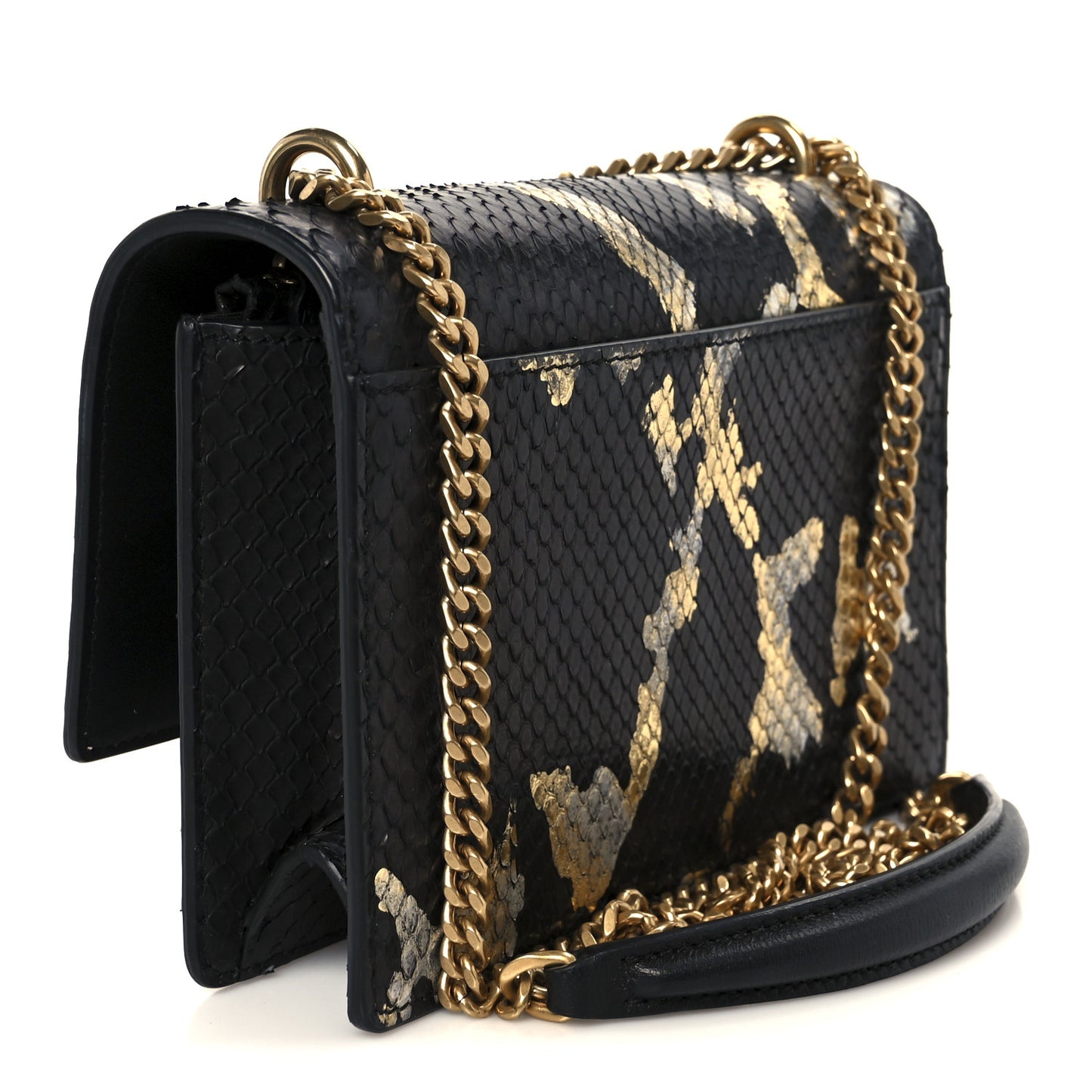 Snakeskin Monogram Sunset Chain Wallet Black Gold Silver