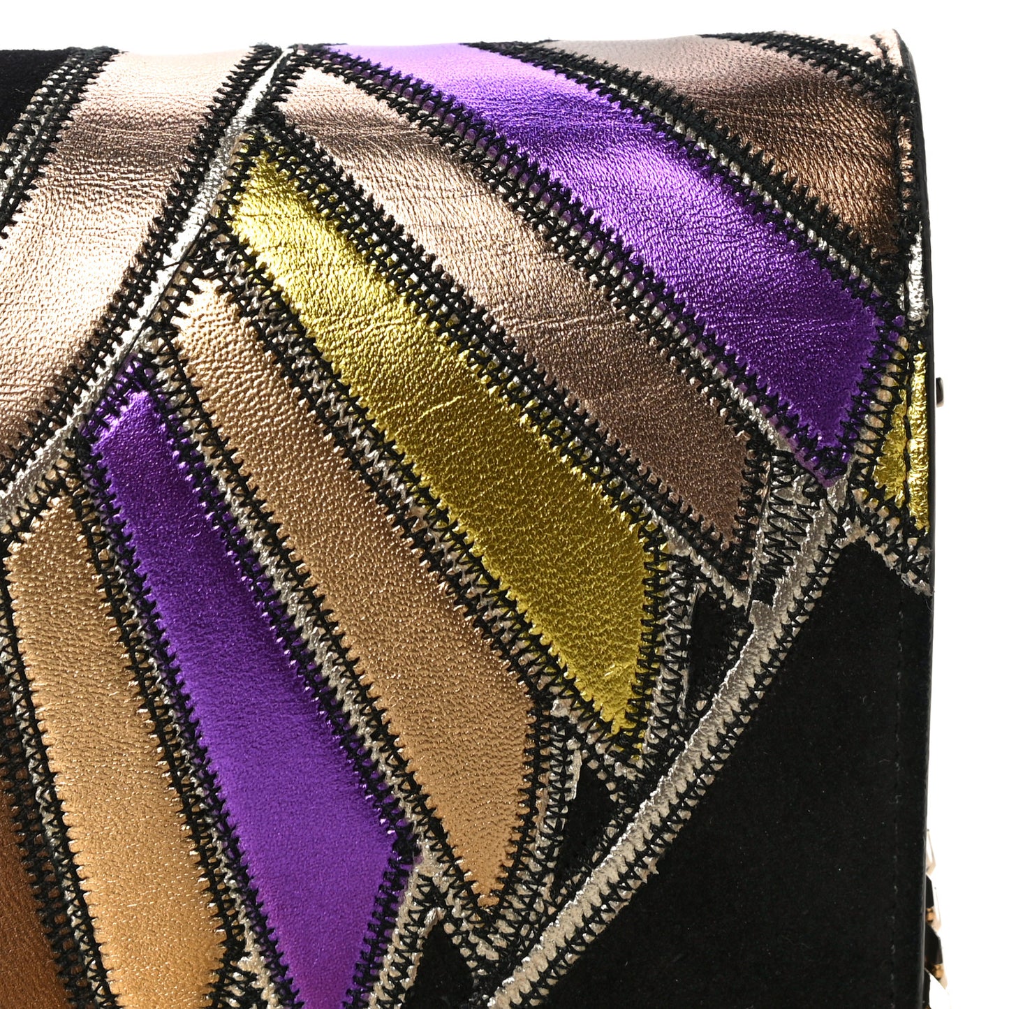Suede Calfskin Egyptian Print Mini Pandora Chain Wallet Multicolor