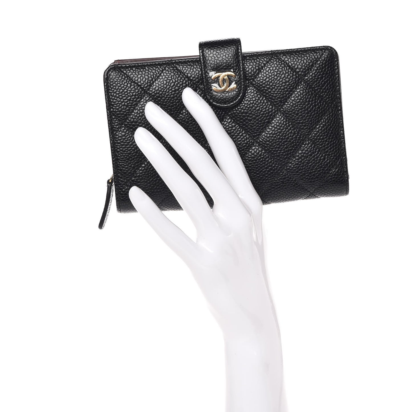 Caviar Quilted Zipped Pocket Wallet Black