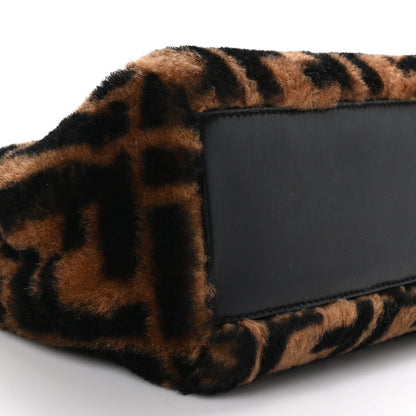Fendi Shearling Nappa Macro FF 1974 Mini Peekaboo Iconic Satchel Tobacco Black 9 of 10