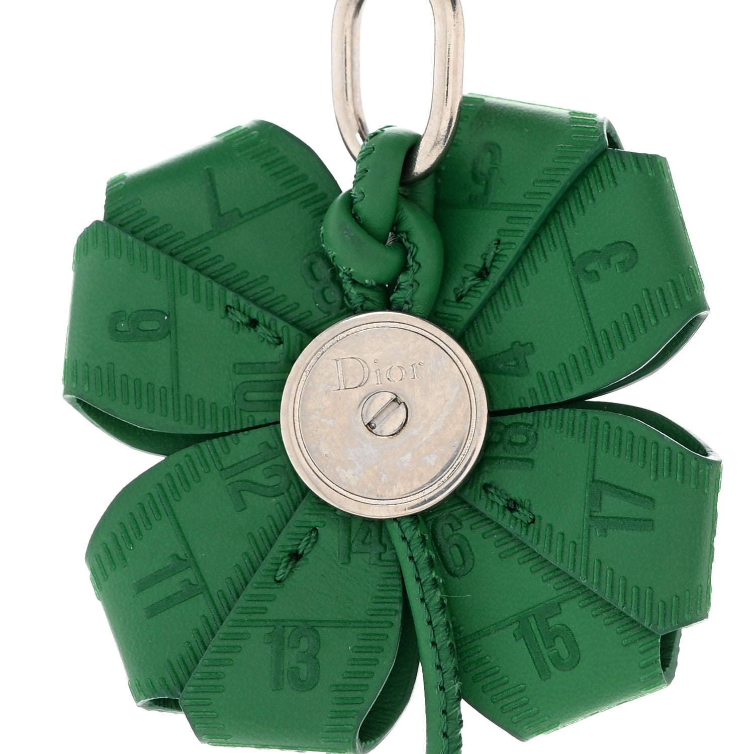 Christian Dior Smooth Calfskin Clover Charm Key Ring Bright Green 3 of 6