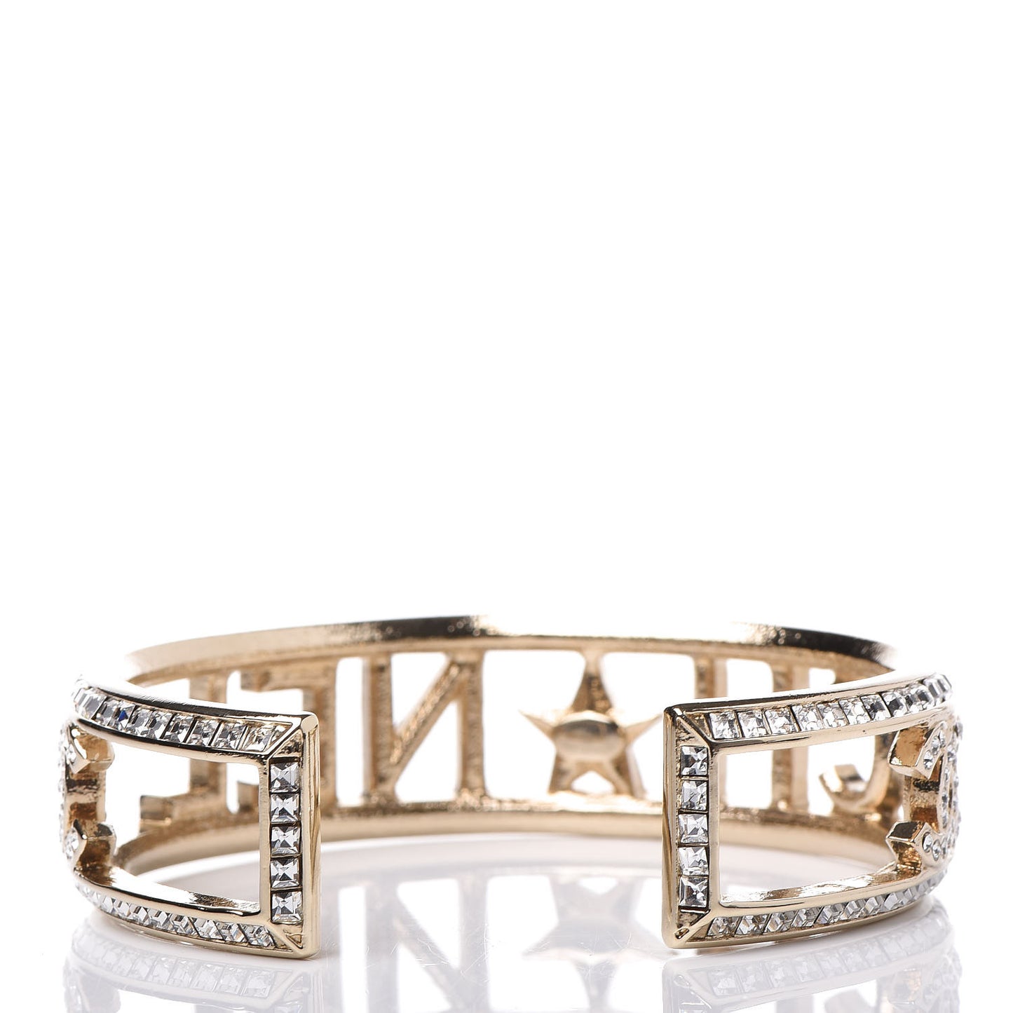 Crystal Baguette Logo Cuff Bracelet Gold