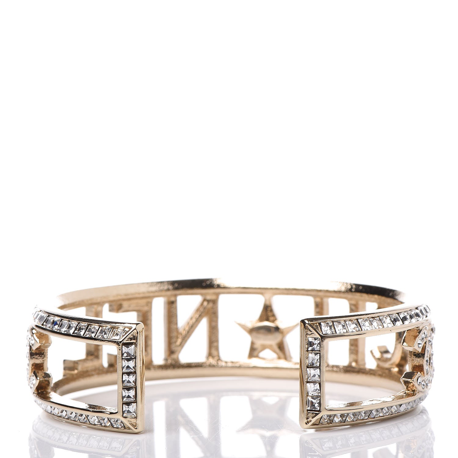 Chanel Crystal Baguette Logo Cuff Bracelet Gold 3 of 5