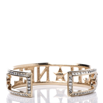 Chanel Crystal Baguette Logo Cuff Bracelet Gold 3 of 5