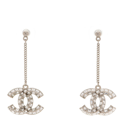 Chanel Baguette Crystal CC Drop Earrings Silver 1 of 5