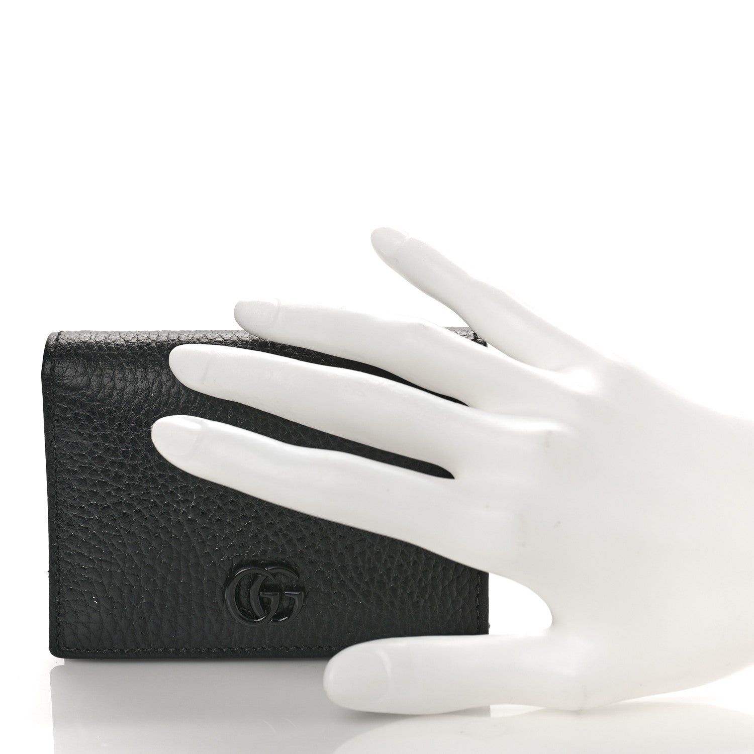 Gucci Dollar Calfskin Enamel Monochrome GG Marmont Card Case Black 2 of 8